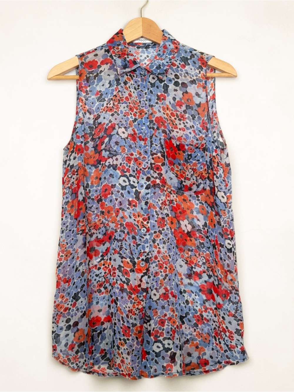 Equipment Femme 100% Silk Sleeveless Floral Blouse Button Down Shirt Size S